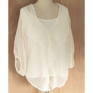 Elie Tahari Gale sheer 100%silk blouse‎ crème flowy feminine natural boho small